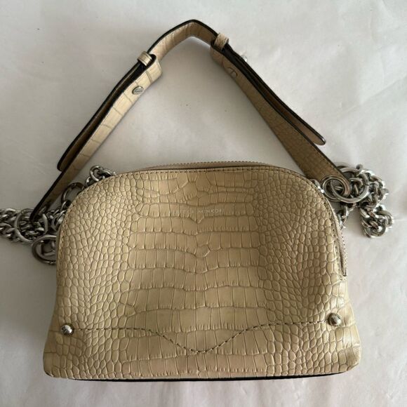 Rebecca Minkoff Beige Embossed Croc Crossbody Handbag with Silver Tone Hardware - Picture 3 of 14